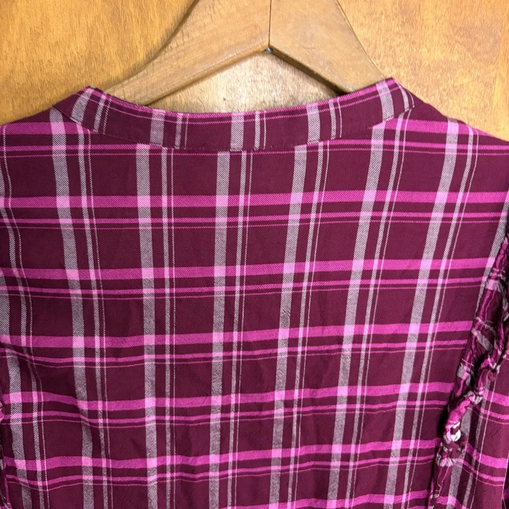 J. Crew Red Burgundy Plaid Ruffle Button Down Blouse Top 2X Office Preppy Boho
